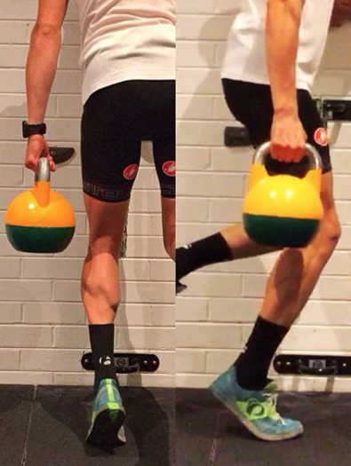 Calf raise with kettle bell